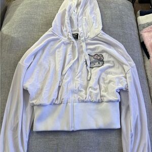 Cropped White Zip-Up Hoodie with Hello Kitty Bling